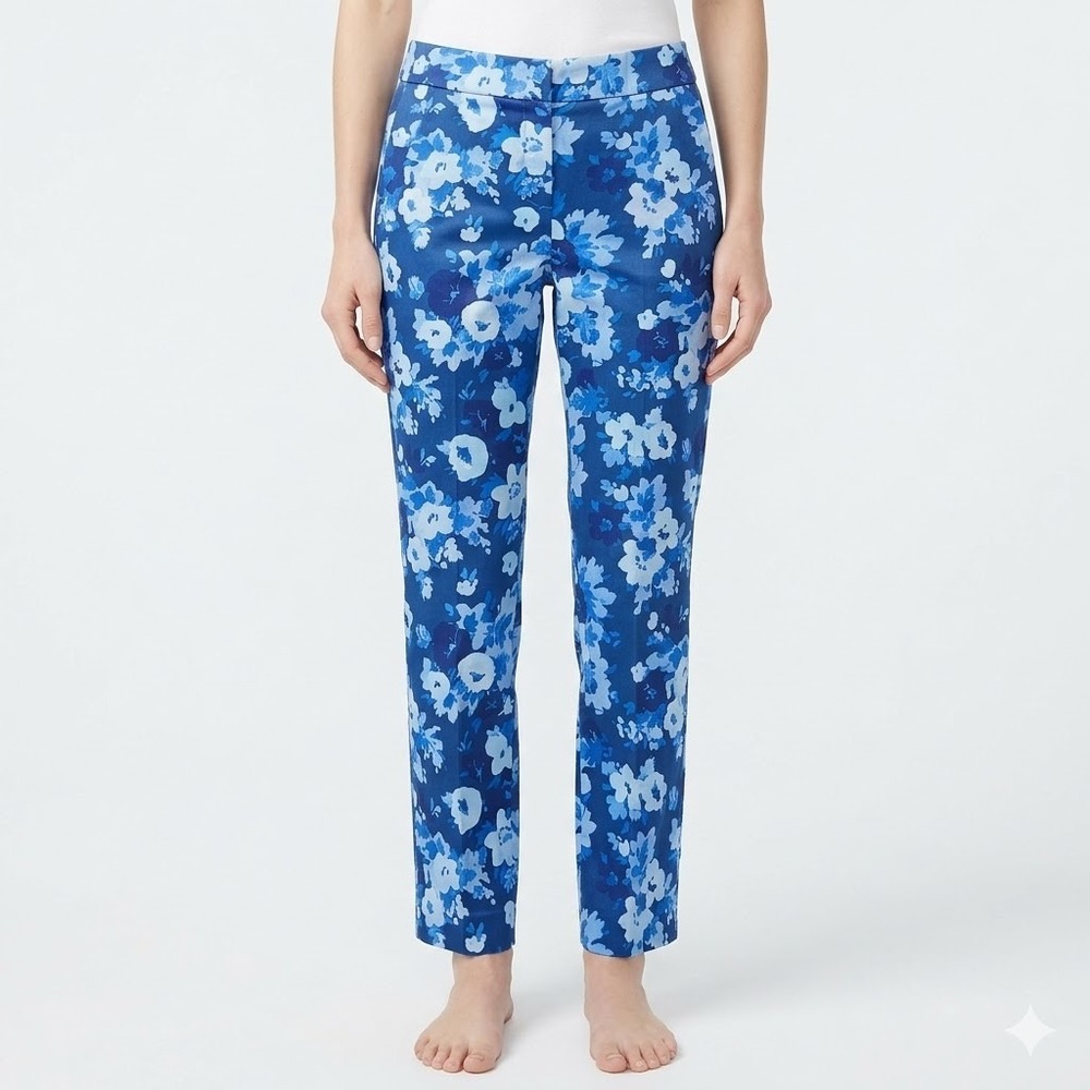 J.Crew Martie Slim Floral Crop Pant Trousers Blue Cotton Stretch Womens 8T